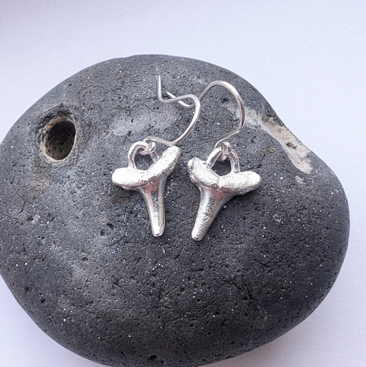Fine Silver Shark Tooth Dangle Hook Earrings - Not Lost Jewellery