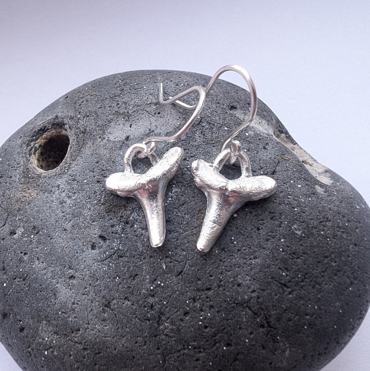 Fine Silver Shark Tooth Dangle Hook Earrings - Not Lost Jewellery