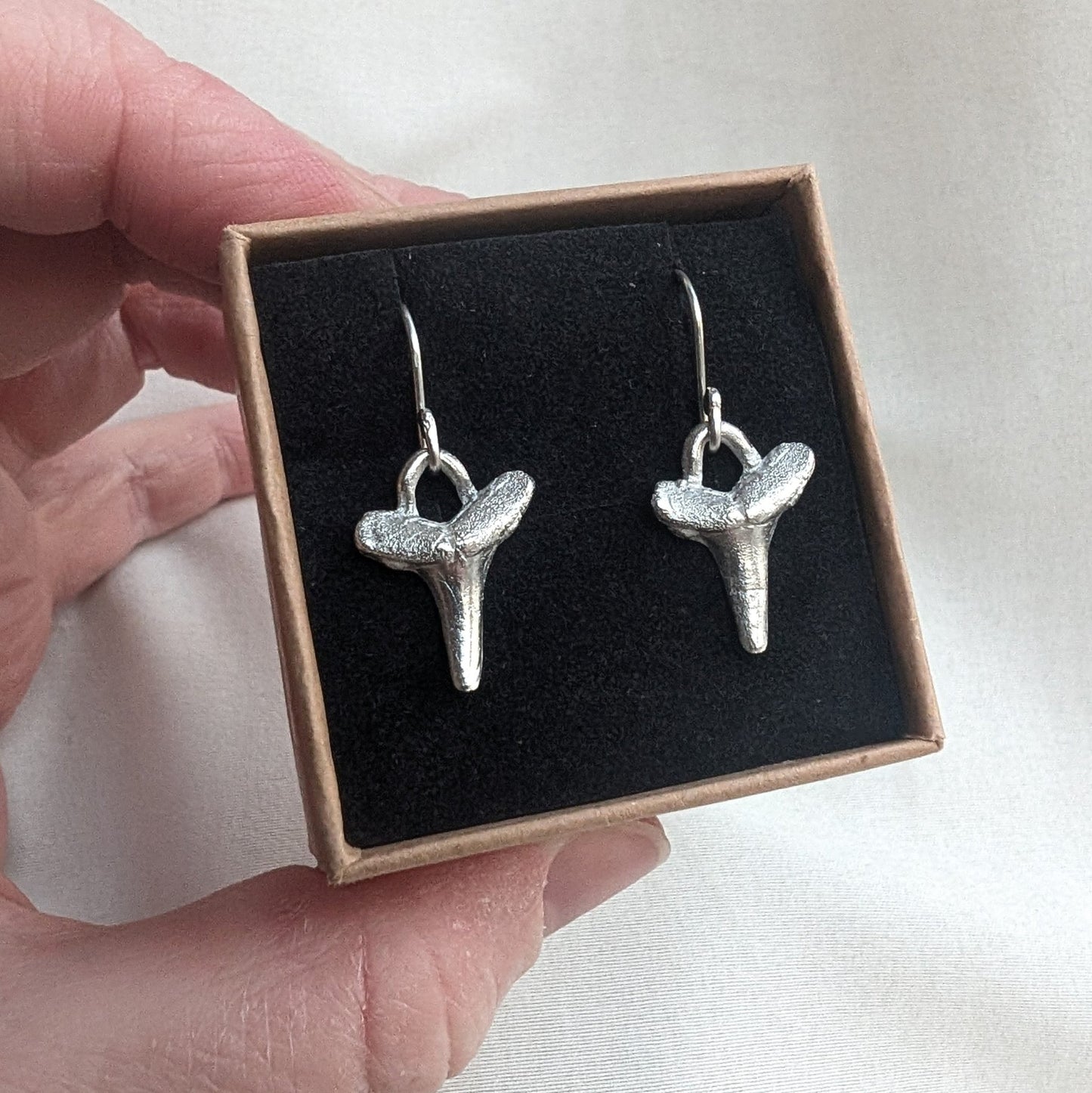 Fine Silver Shark Tooth Dangle Hook Earrings - Not Lost Jewellery