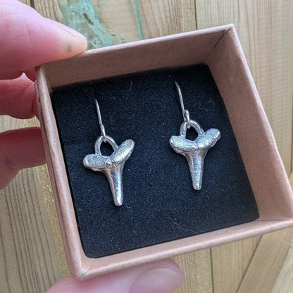 Fine Silver Shark Tooth Dangle Hook Earrings - Not Lost Jewellery