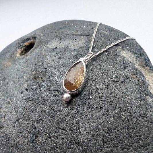 Golden Moonstone Recycled Silver Pendant Necklace - Not Lost Jewellery