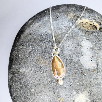 Golden Moonstone Recycled Silver Pendant Necklace - Not Lost Jewellery