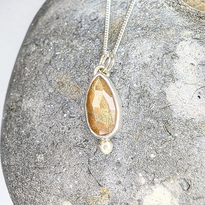 Golden Moonstone Recycled Silver Pendant Necklace - Not Lost Jewellery