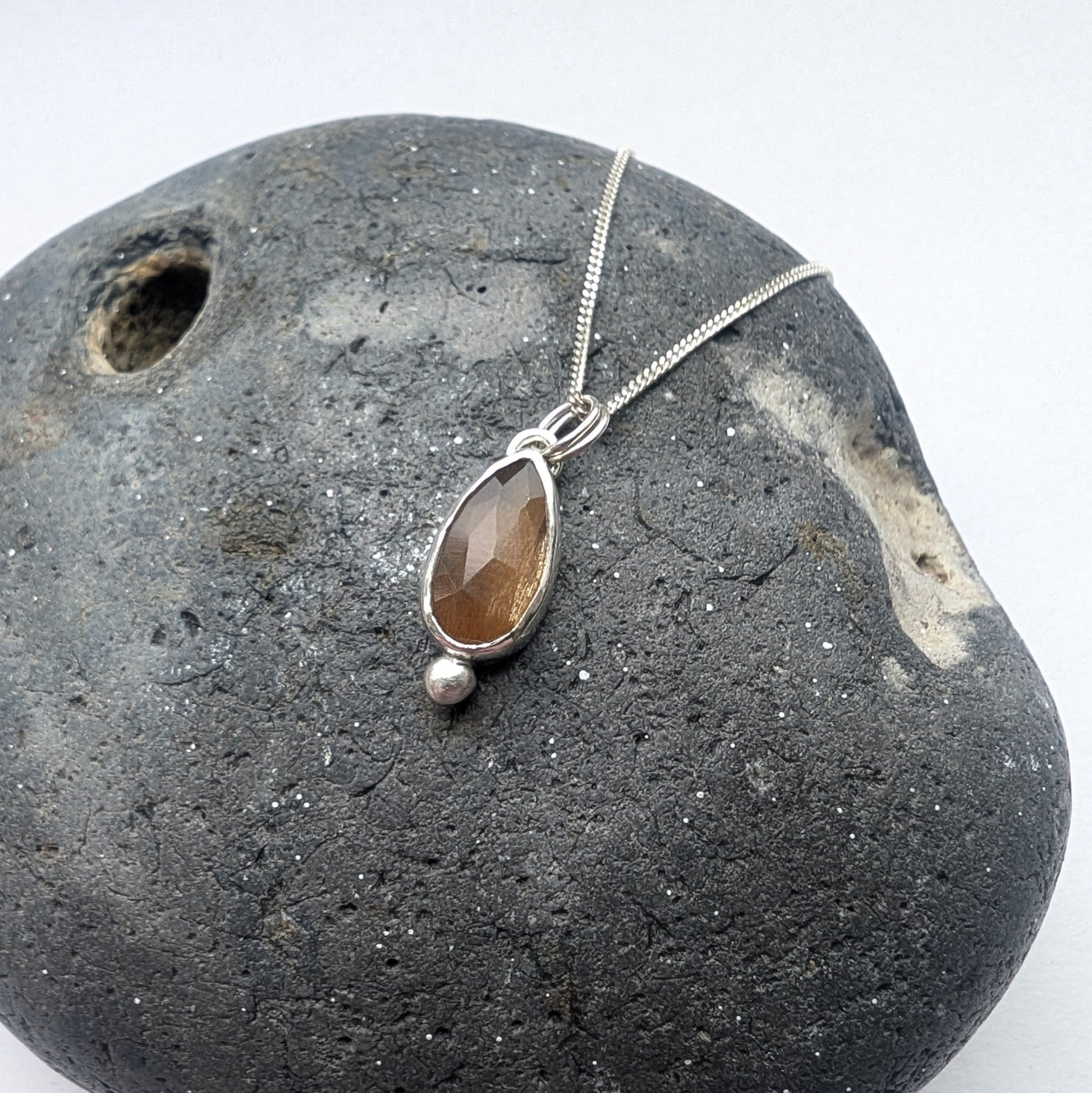 Golden Moonstone Recycled Silver Pendant Necklace - Not Lost Jewellery