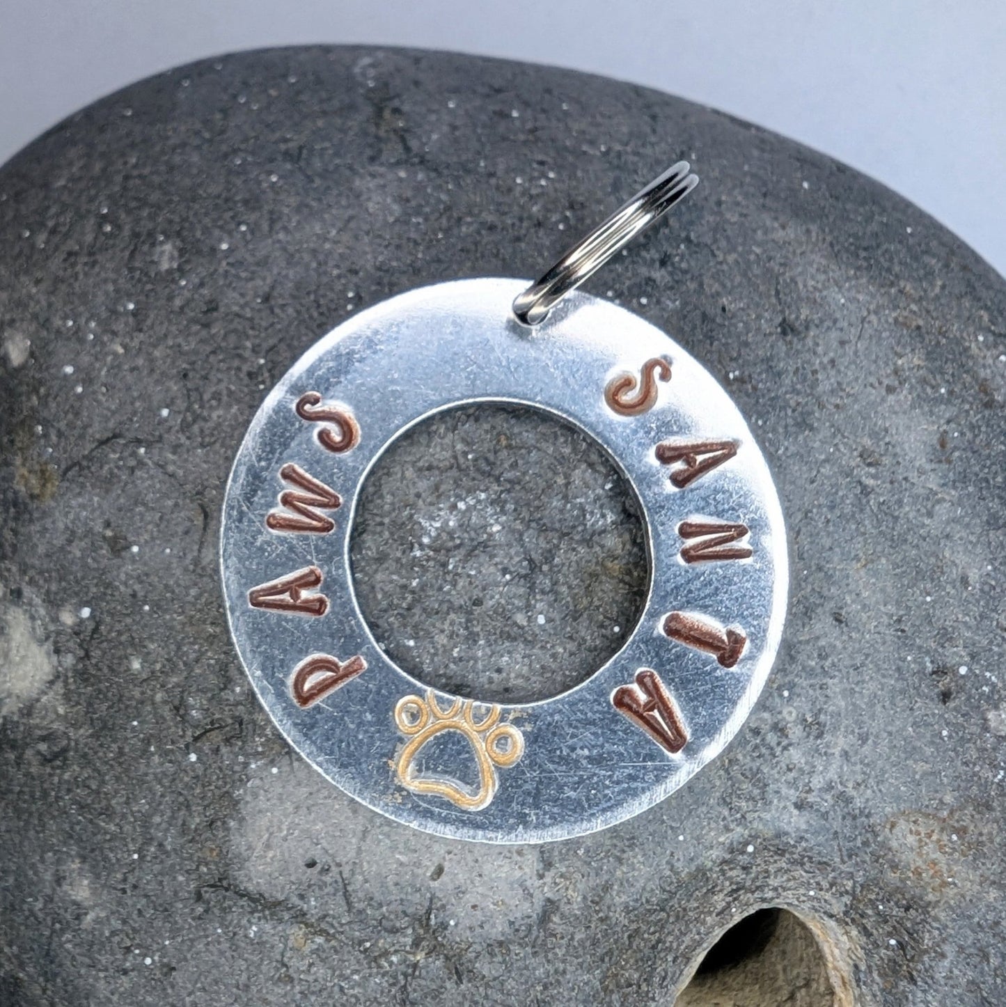 Hand Stamped Aluminium Dog Tag - Santa Paws - Not Lost Jewellery