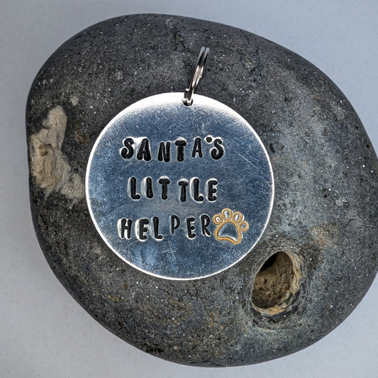 Hand Stamped Aluminium Dog Tag - Santa's Little Helper - Not Lost Jewellery