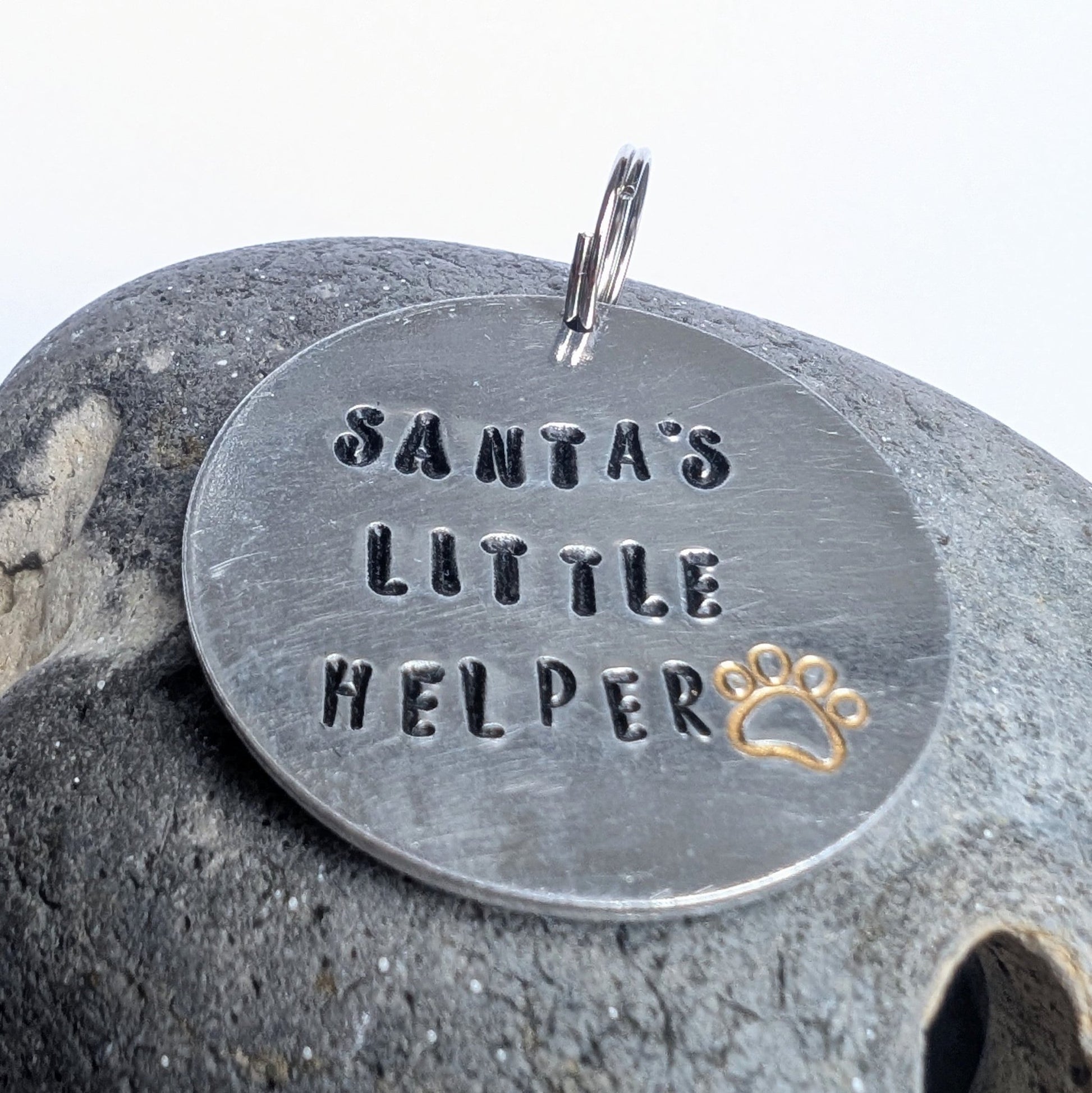 Hand Stamped Aluminium Dog Tag - Santa's Little Helper - Not Lost Jewellery