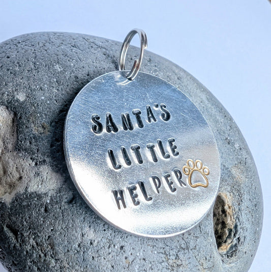 Hand Stamped Aluminium Dog Tag - Santa's Little Helper - Not Lost Jewellery
