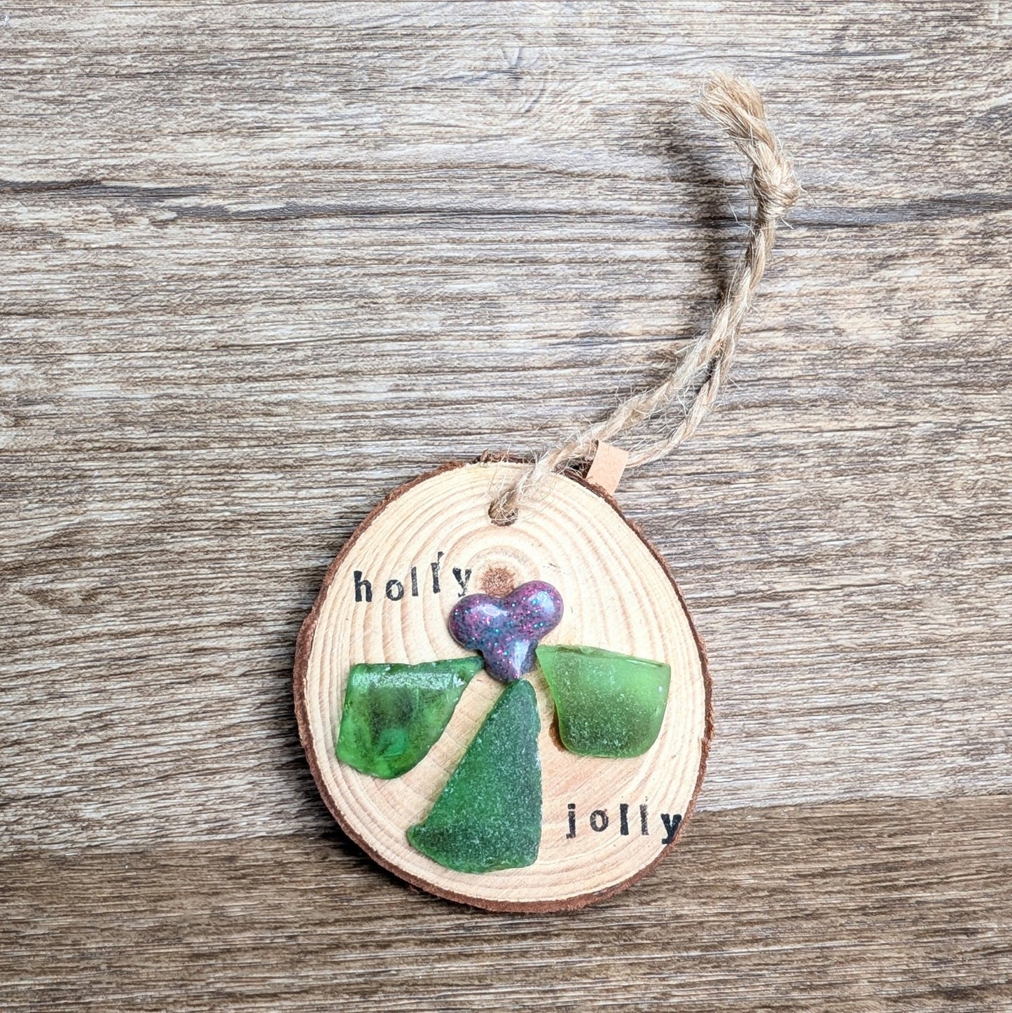 Hanging Wooden Christmas Decoration - Holly Jolly - Not Lost Jewellery
