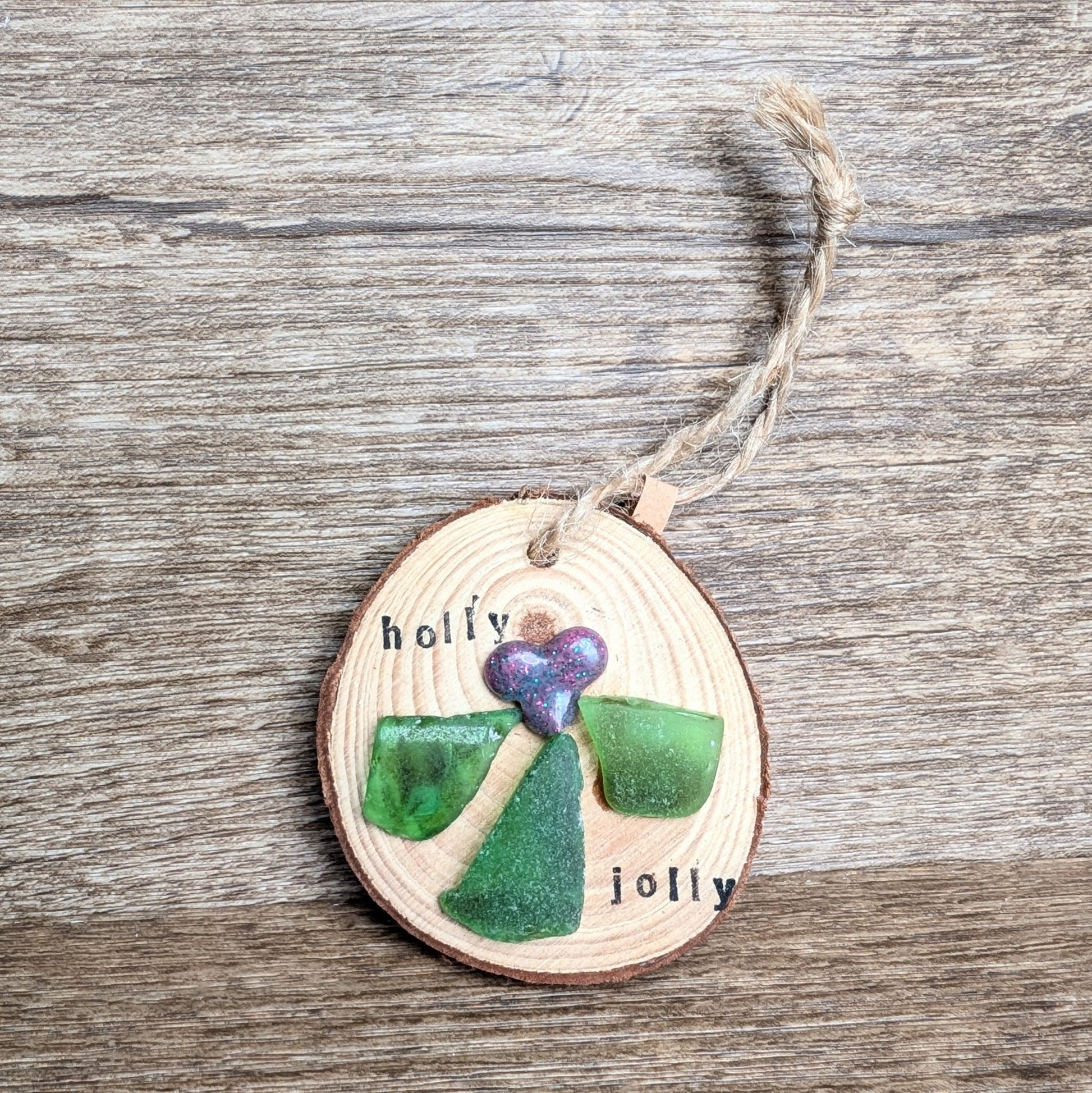 Hanging Wooden Christmas Decoration - Holly Jolly - Not Lost Jewellery