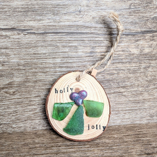 Hanging Wooden Christmas Decoration - Holly Jolly - Not Lost Jewellery