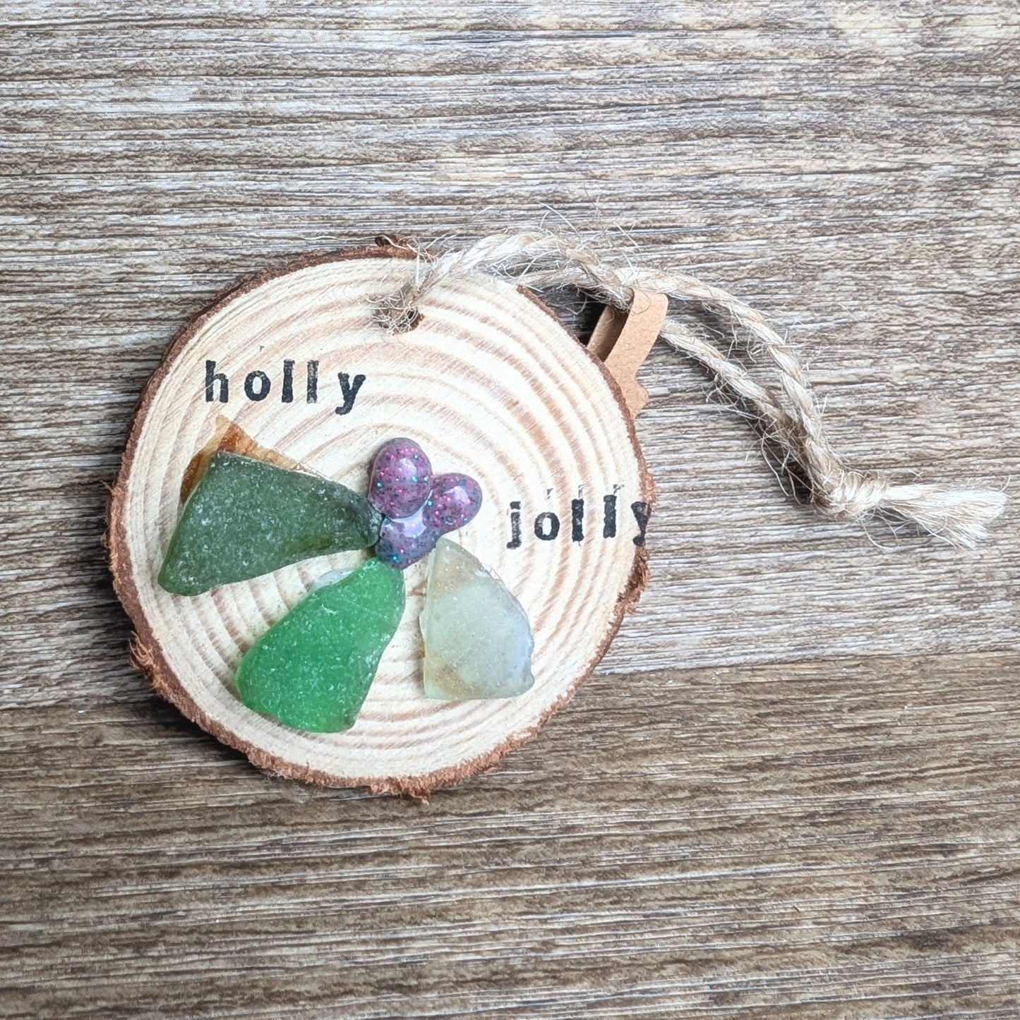 Hanging Wooden Christmas Decoration - Holly Jolly - Not Lost Jewellery