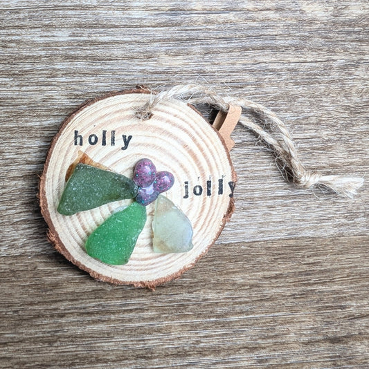 Hanging Wooden Christmas Decoration - Holly Jolly - Not Lost Jewellery