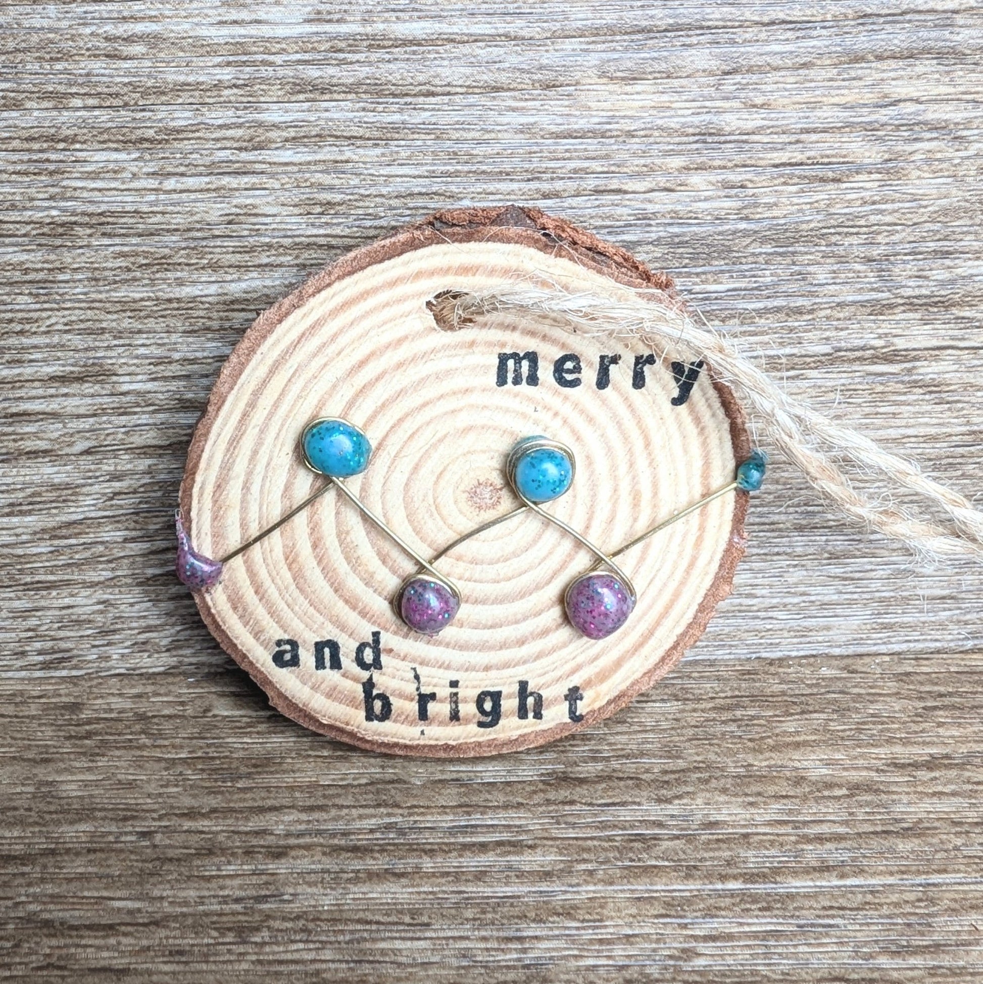 Hanging Wooden Christmas Decoration - merry & bright - Not Lost Jewellery