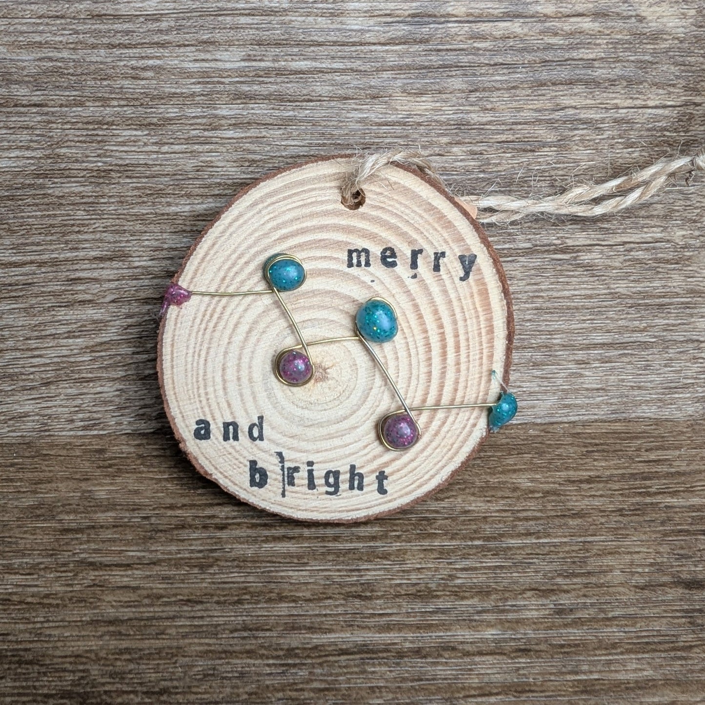 Hanging Wooden Christmas Decoration - merry & bright - Not Lost Jewellery