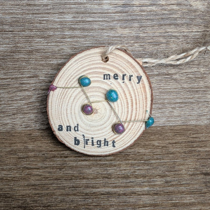 Hanging Wooden Christmas Decoration - merry & bright - Not Lost Jewellery