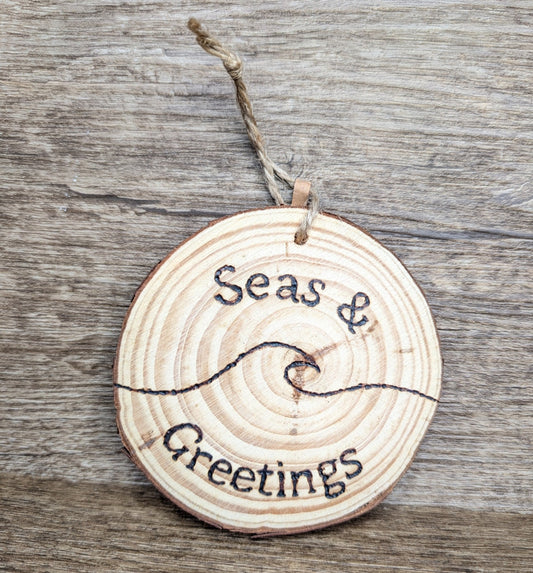 Hanging Wooden Christmas Decoration - 'Seas & Greetings' - Not Lost Jewellery