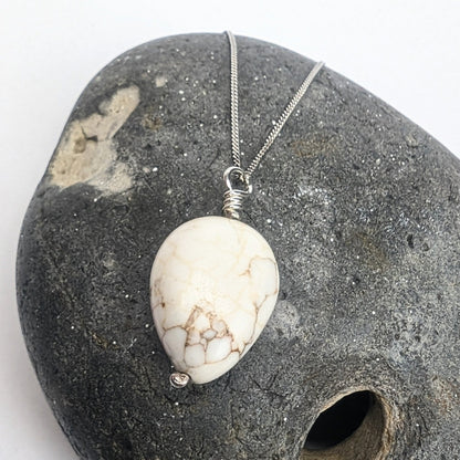 Howlite & Recycled Silver Dangle Hook Earrings and Necklace Set - Not Lost Jewellery
