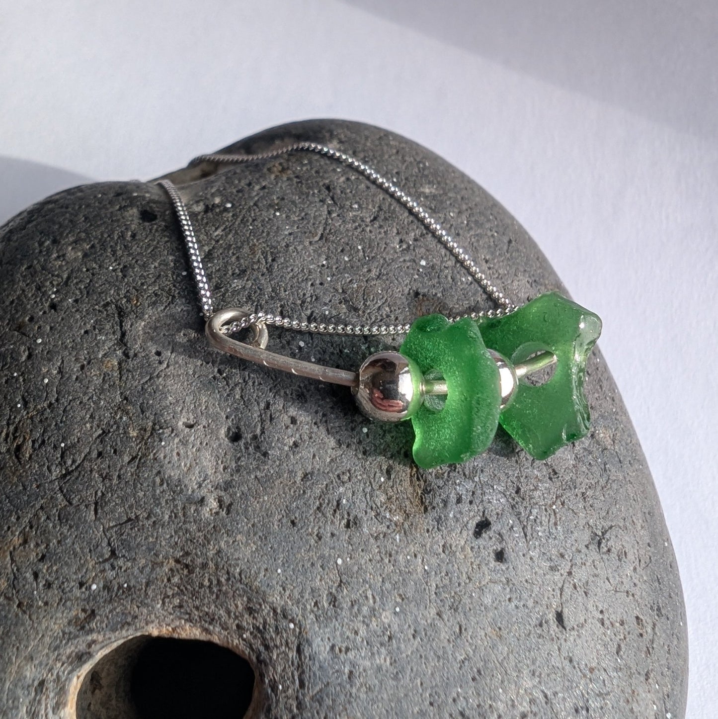 Jade Green & Silver Ball Fidget Pendant Necklace - Not Lost Jewellery