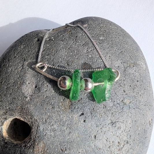 Jade Green & Silver Ball Fidget Pendant Necklace - Not Lost Jewellery