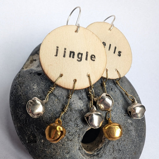Jingle Bells Christmas Dangle Earrings with Recycled Sterling Silver Ear Hooks - Not Lost Jewellery