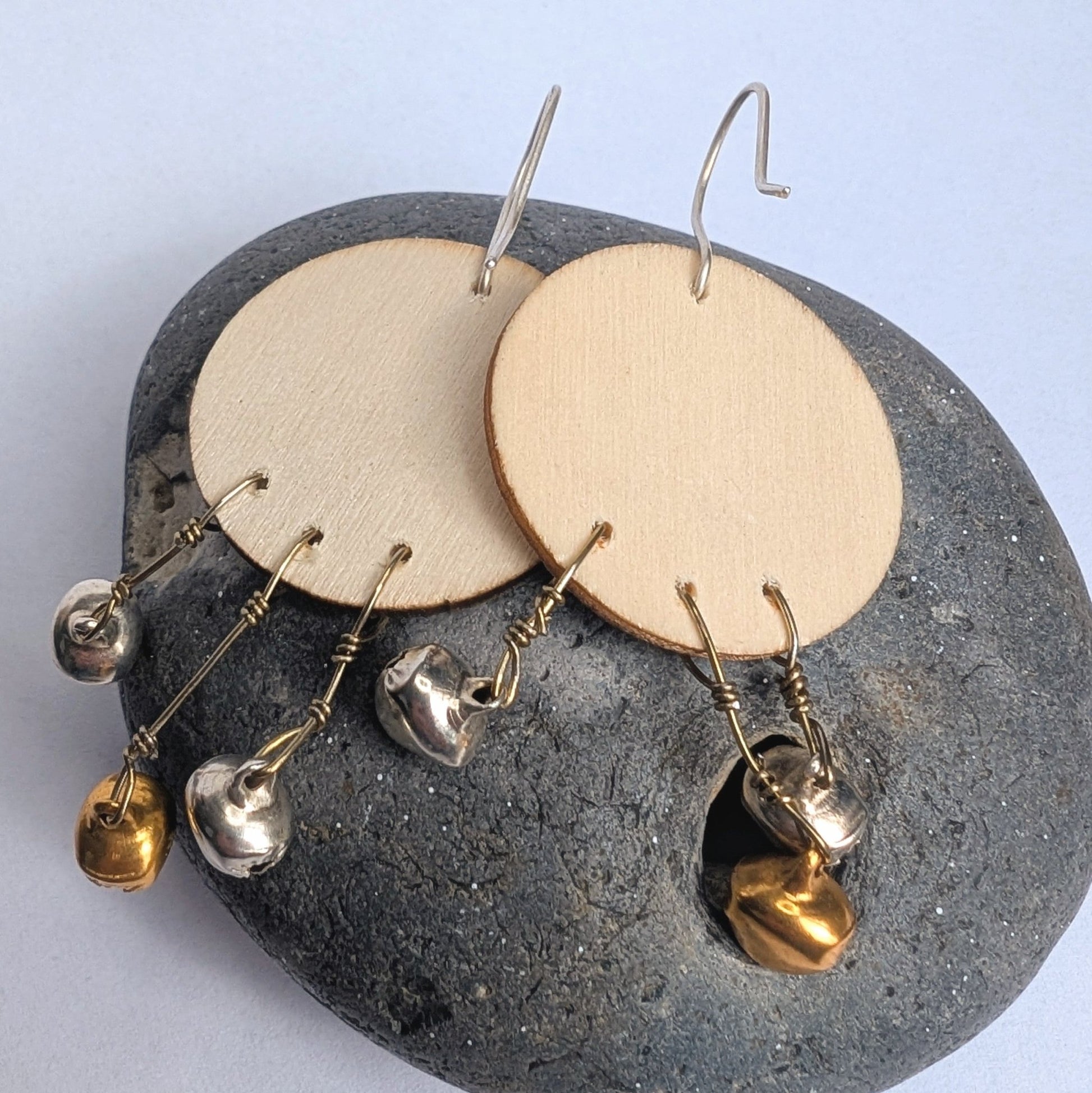 Jingle Bells Christmas Dangle Earrings with Recycled Sterling Silver Ear Hooks - Not Lost Jewellery