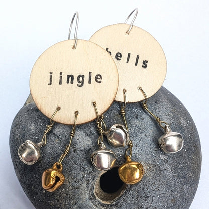 Jingle Bells Christmas Dangle Earrings with Recycled Sterling Silver Ear Hooks - Not Lost Jewellery