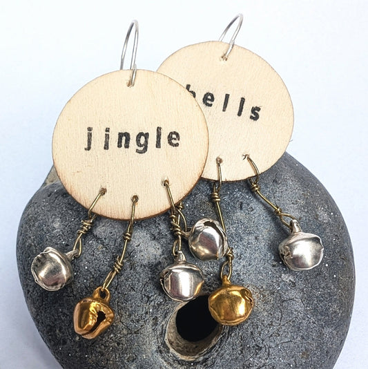 Jingle Bells Christmas Dangle Earrings with Recycled Sterling Silver Ear Hooks - Not Lost Jewellery