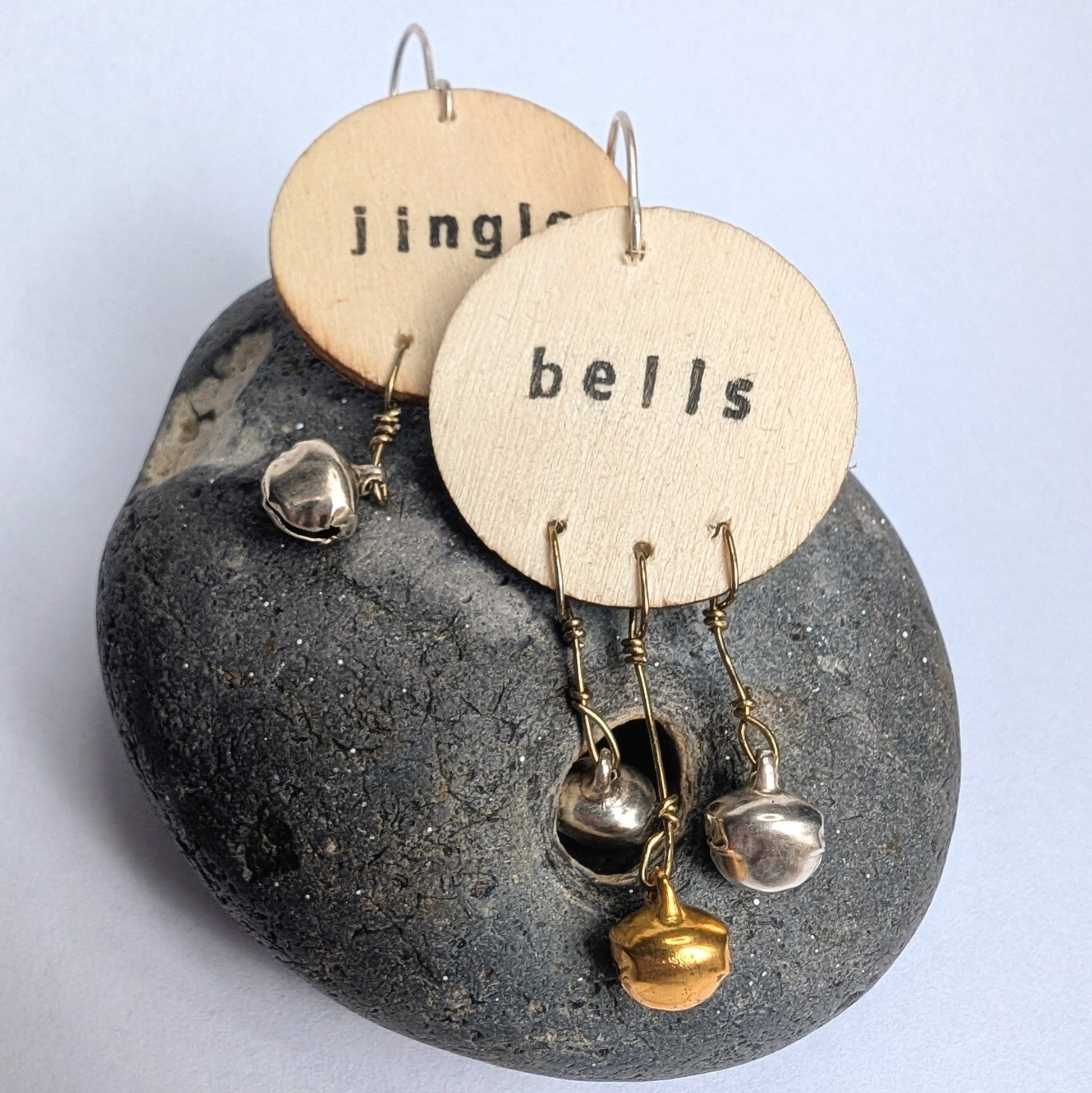 Jingle Bells Christmas Dangle Earrings with Recycled Sterling Silver Ear Hooks - Not Lost Jewellery
