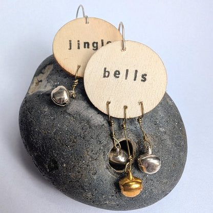 Jingle Bells Christmas Dangle Earrings with Recycled Sterling Silver Ear Hooks - Not Lost Jewellery