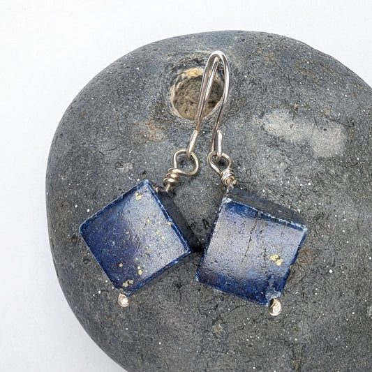 Lapis Lazuli & Recycled Silver Dangle Hook Earrings - Not Lost Jewellery
