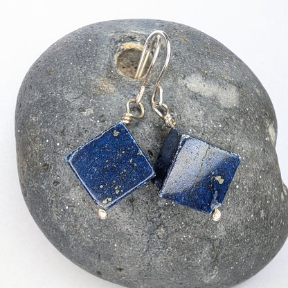 Lapis Lazuli & Recycled Silver Dangle Hook Earrings - Not Lost Jewellery