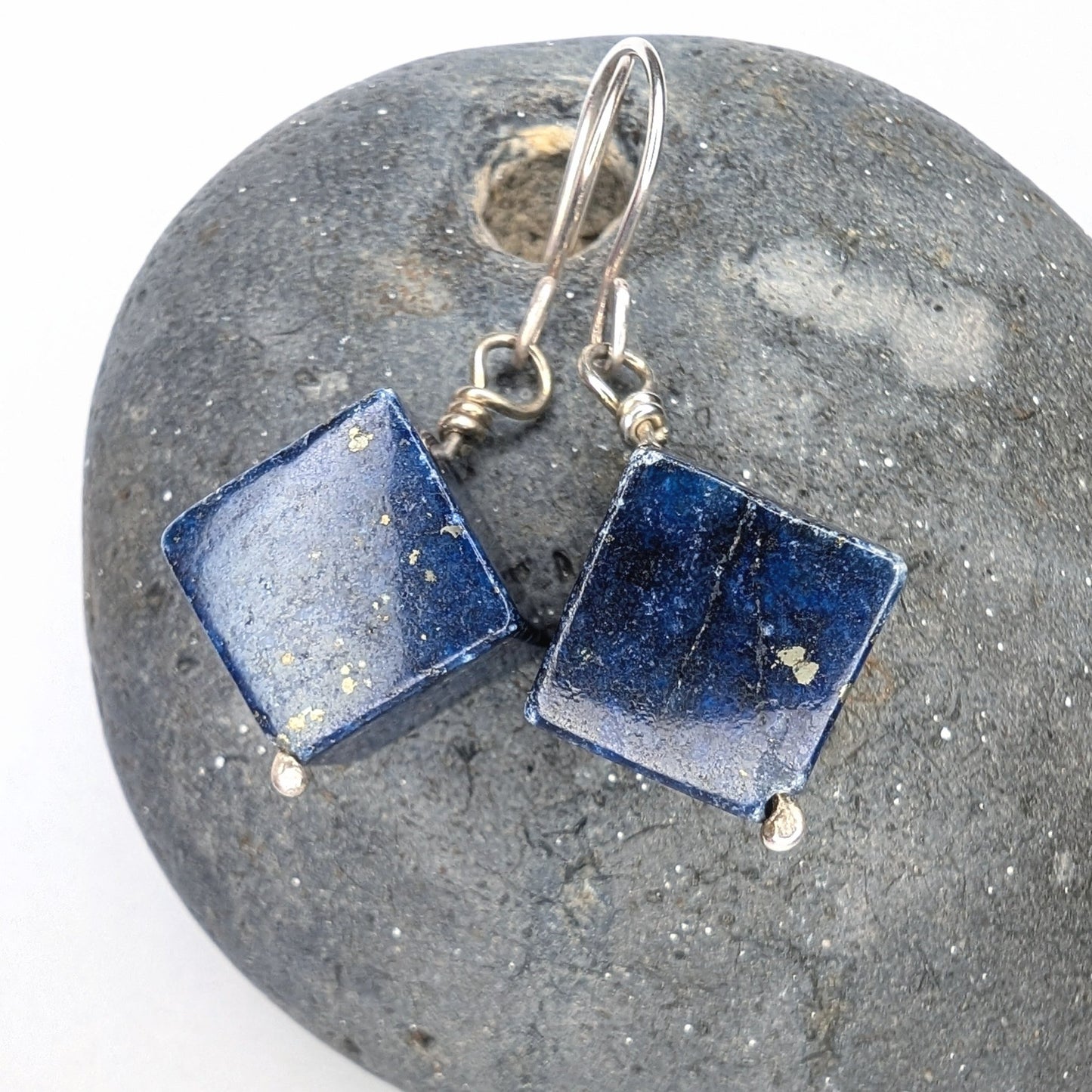 Lapis Lazuli & Recycled Silver Dangle Hook Earrings - Not Lost Jewellery