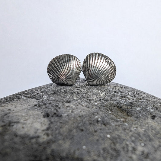 Oxidised Silver Shell Stud Earrings - Not Lost Jewellery