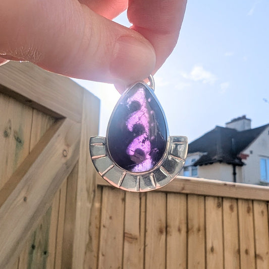 Purple Amethyst Ocean Wave Recycled Silver Pendant Necklace - Not Lost Jewellery