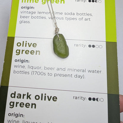 Recycled Silver Wire Wrapped Olive Green Seaglass Pendant Necklace - Not Lost Jewellery