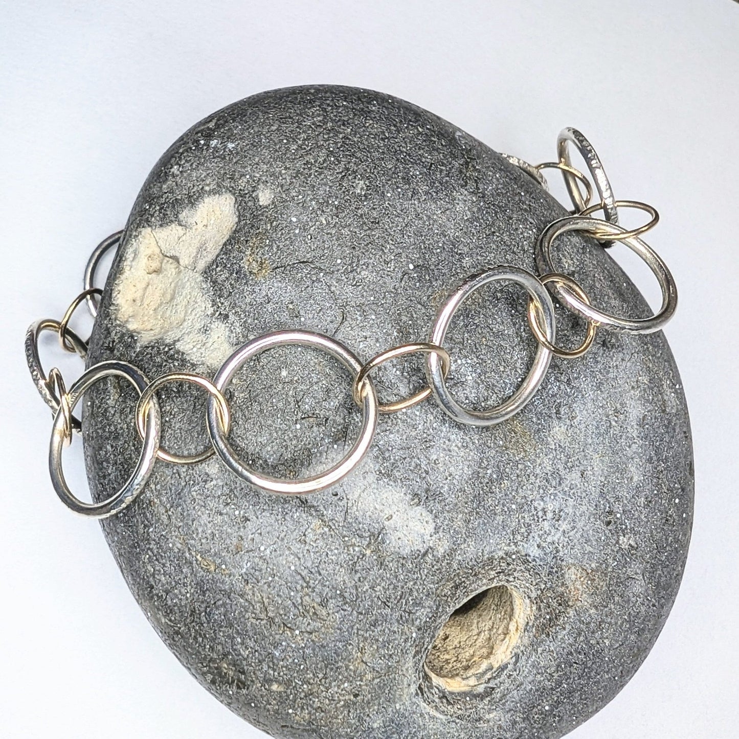 Recycled Sterling Silver and 9ct Handmade Chain Link Bracelet - Not Lost Jewellery