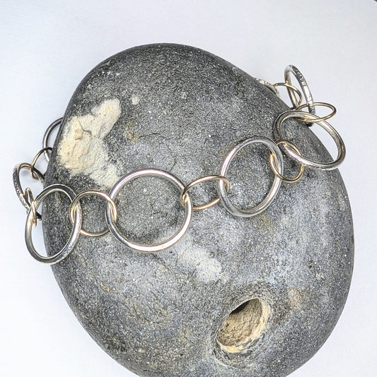 Recycled Sterling Silver and 9ct Handmade Chain Link Bracelet - Not Lost Jewellery