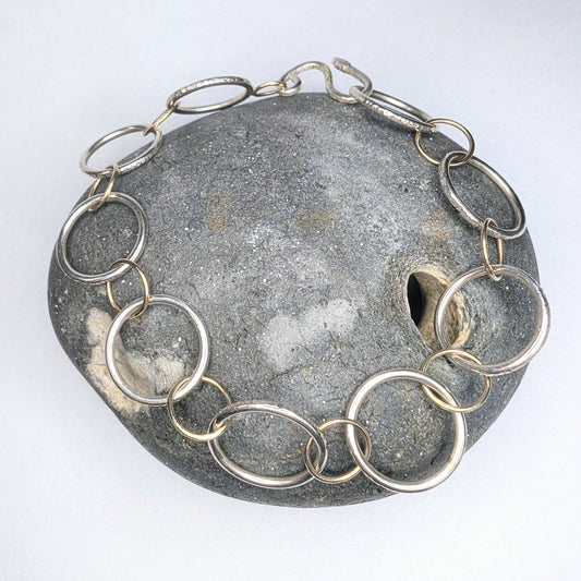 Recycled Sterling Silver and 9ct Handmade Chain Link Bracelet - Not Lost Jewellery