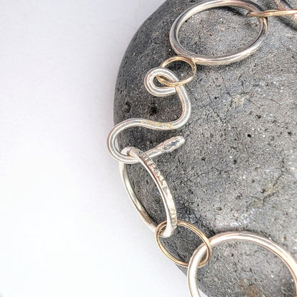 Recycled Sterling Silver and 9ct Handmade Chain Link Bracelet - Not Lost Jewellery