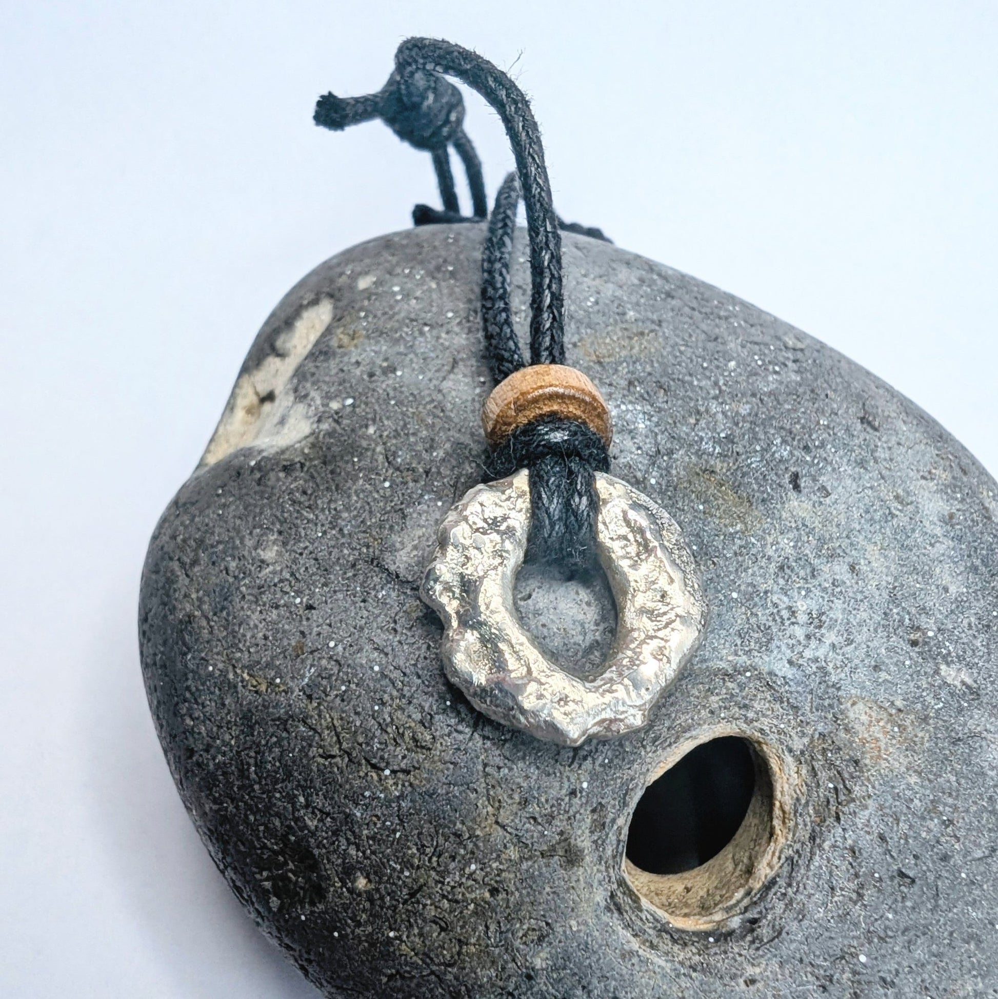 Recycled Sterling Silver Molten Pendant Cord Necklace - Not Lost Jewellery
