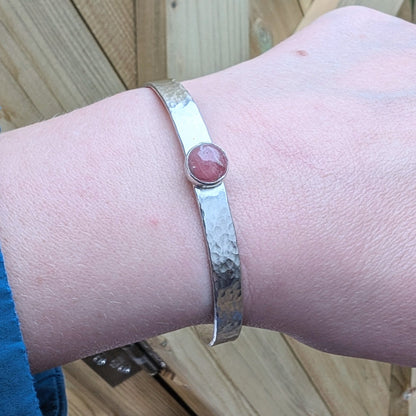 Rhodochrosite Gemstone & Recycled Sterling Silver Cuff Bracelet - Not Lost Jewellery