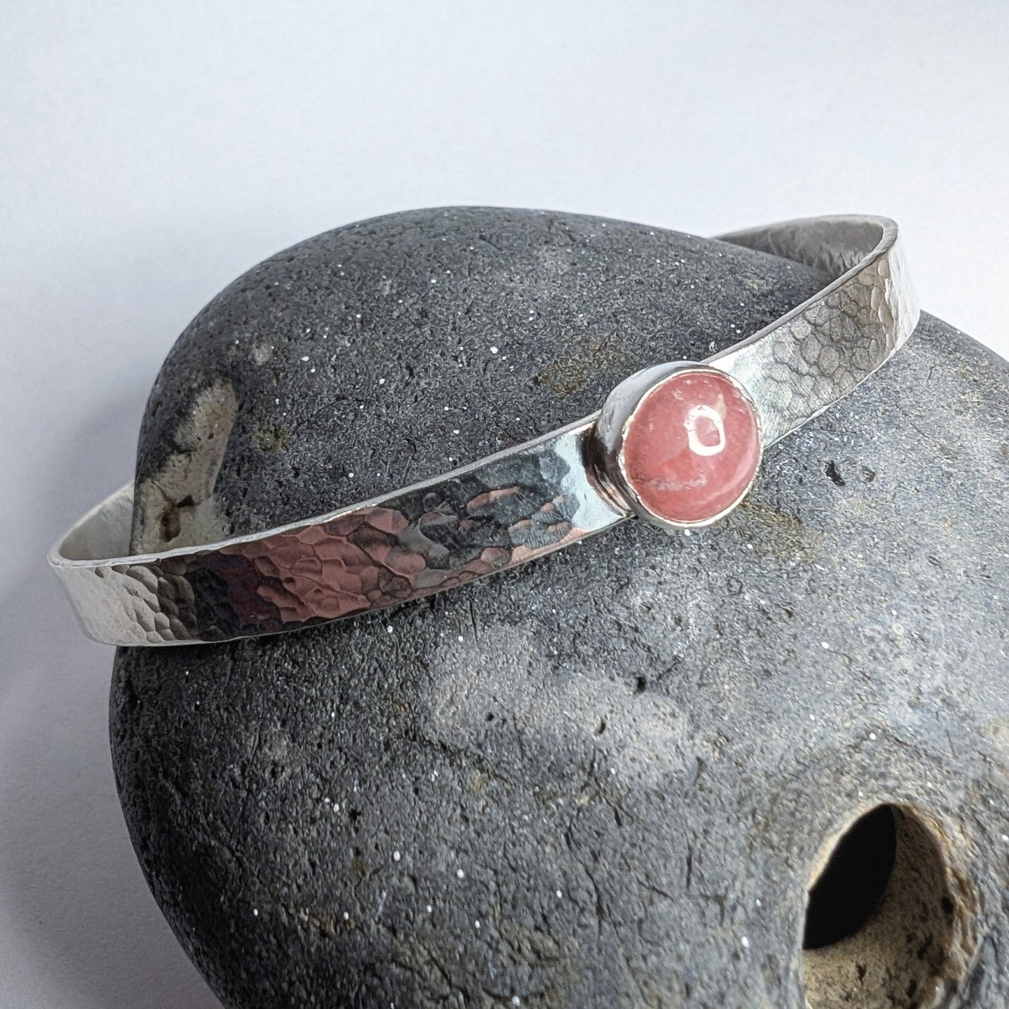 Rhodochrosite Gemstone & Recycled Sterling Silver Cuff Bracelet - Not Lost Jewellery