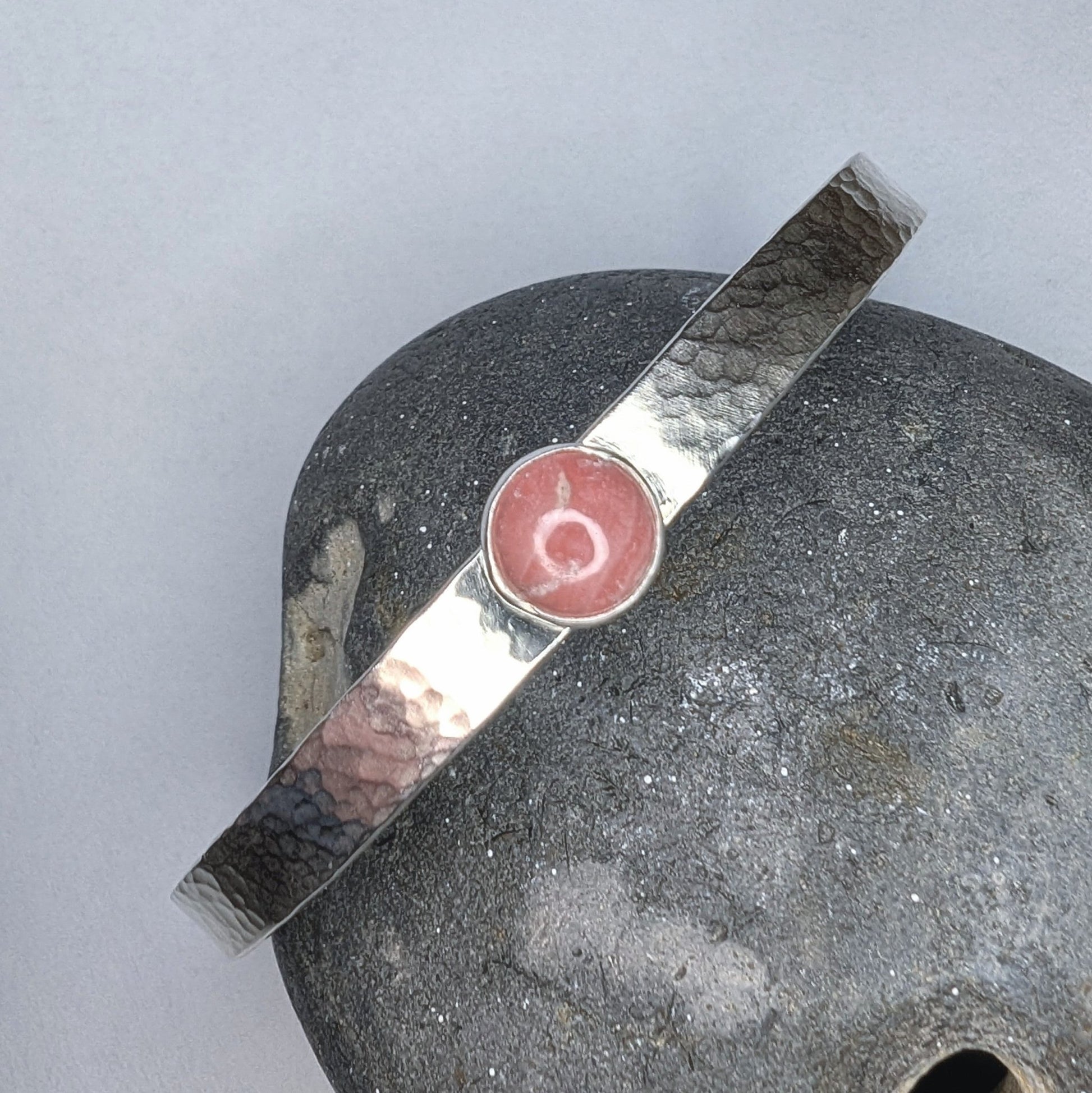 Rhodochrosite Gemstone & Recycled Sterling Silver Cuff Bracelet - Not Lost Jewellery