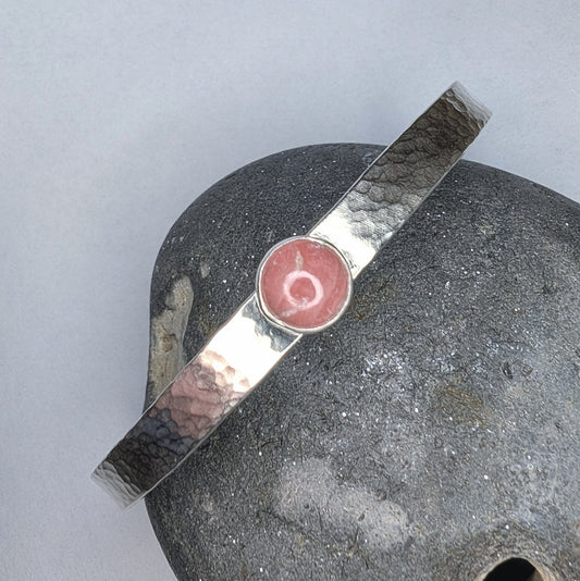 Rhodochrosite Gemstone & Recycled Sterling Silver Cuff Bracelet - Not Lost Jewellery