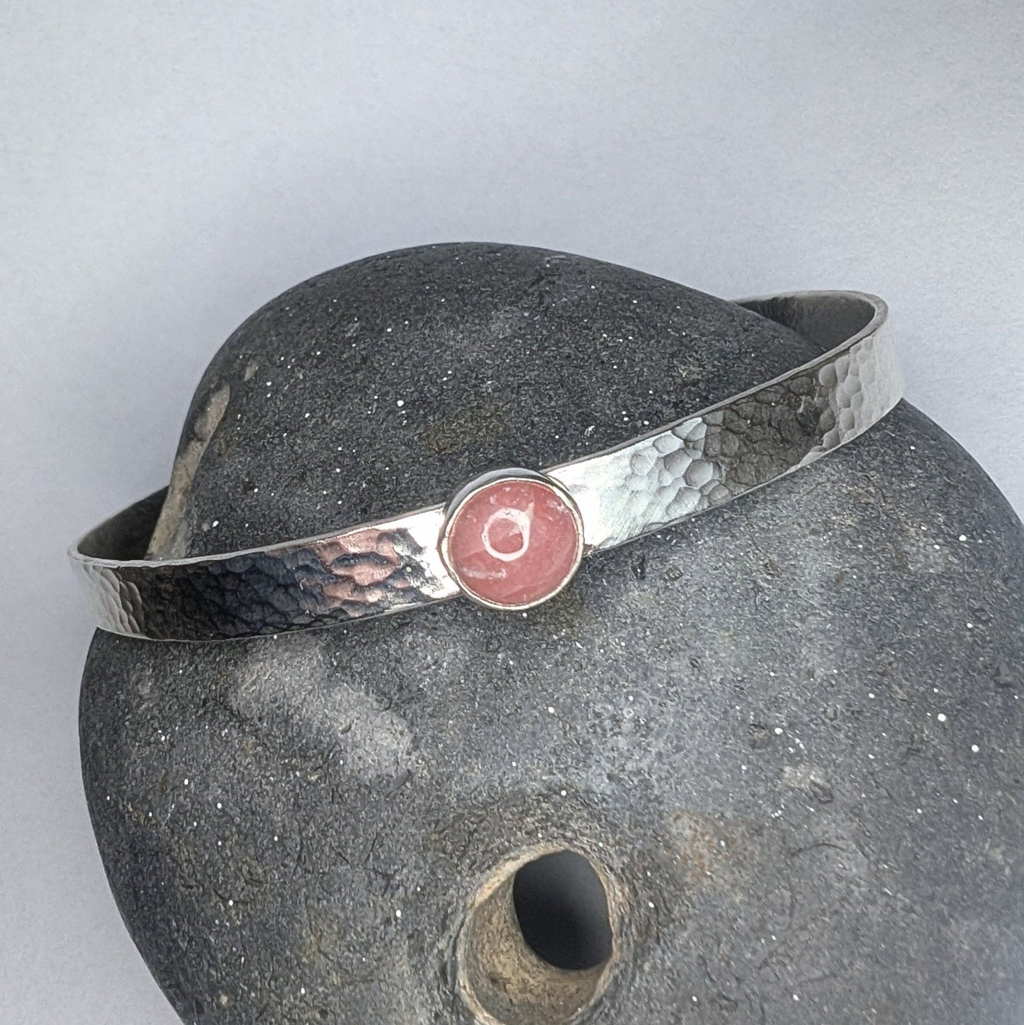 Rhodochrosite Gemstone & Recycled Sterling Silver Cuff Bracelet - Not Lost Jewellery
