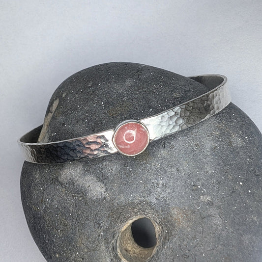 Rhodochrosite Gemstone & Recycled Sterling Silver Cuff Bracelet - Not Lost Jewellery