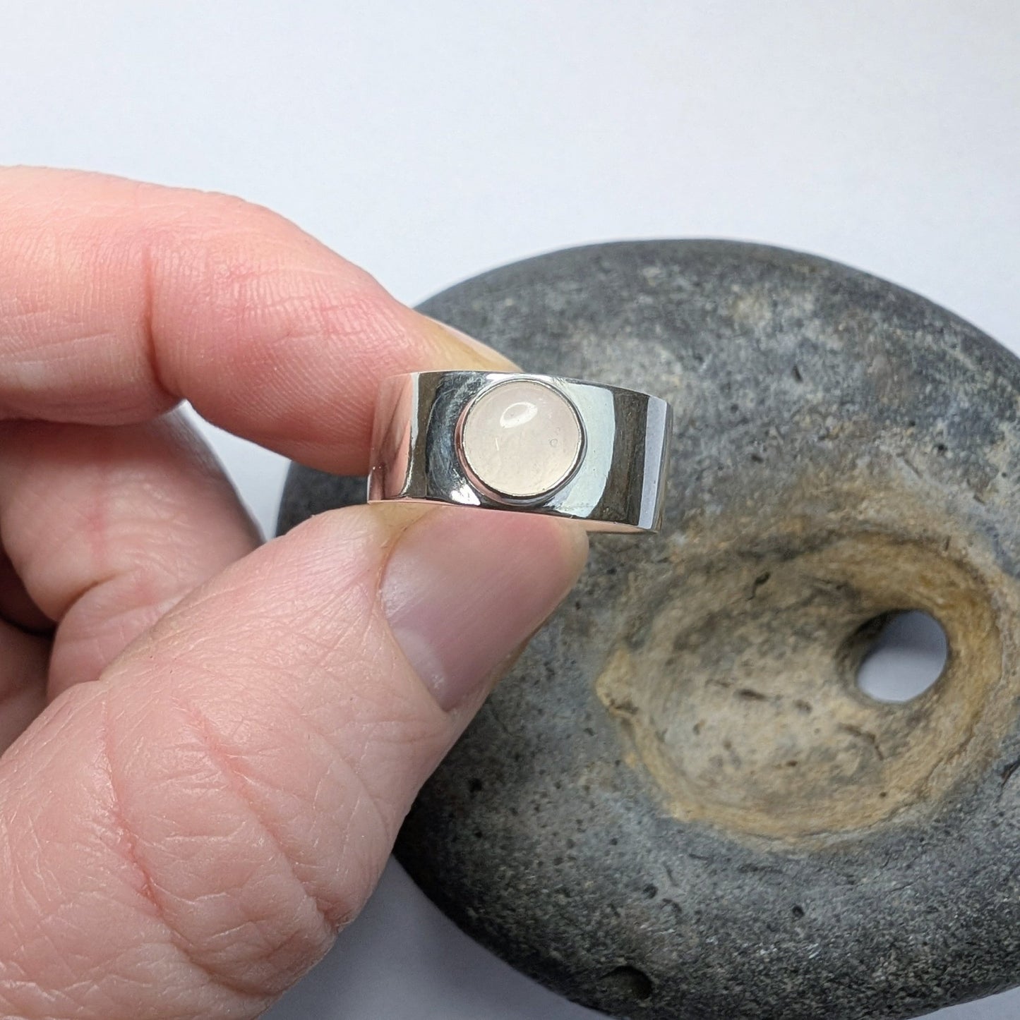Rose Quartz Thick Recycled Silver Ring - Not Lost Jewellery