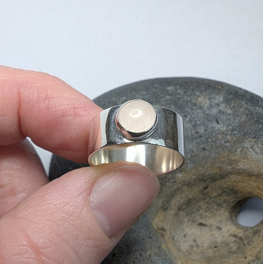 Rose Quartz Thick Recycled Silver Ring - Not Lost Jewellery