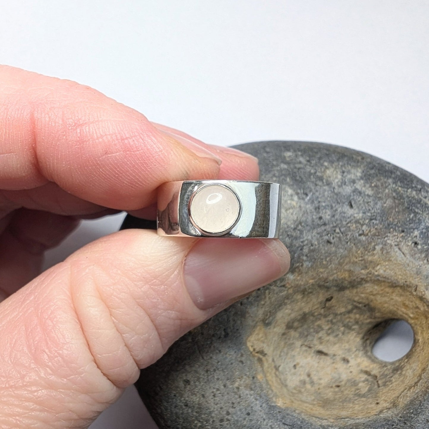 Rose Quartz Thick Recycled Silver Ring - Not Lost Jewellery